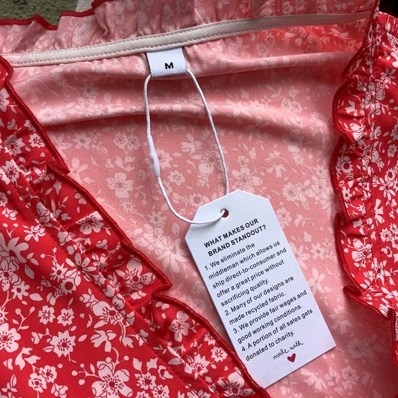 Summer Floral Red Lightweight Mini Shift Dress, Medium - Picture 5 of 5